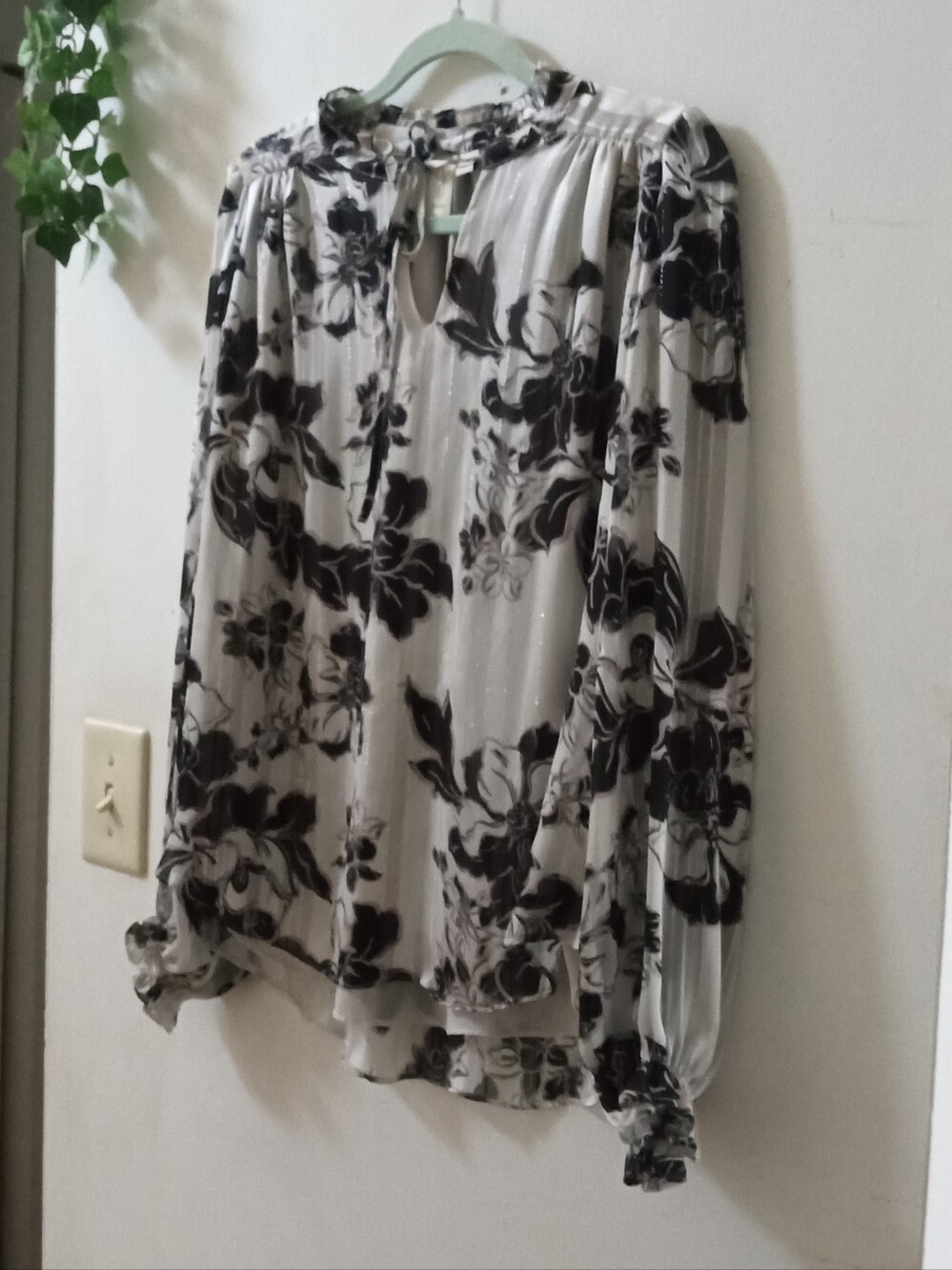 Joie Black & White Floral Tie-Neck Blouse